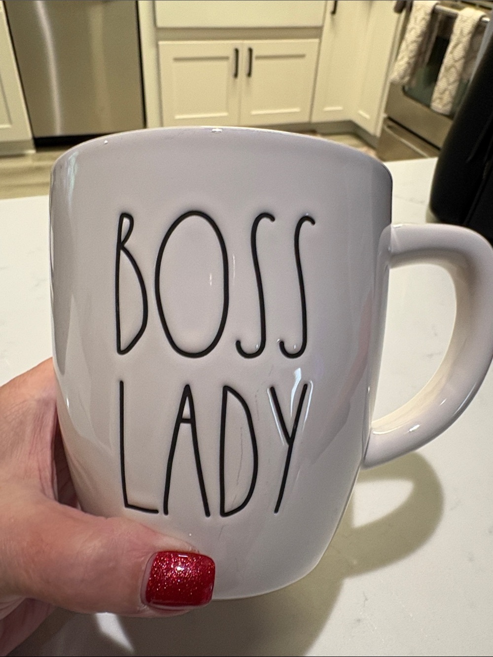 Rae Dunn White Ceramic Mug with Black 'BOSS LADY' Lettering